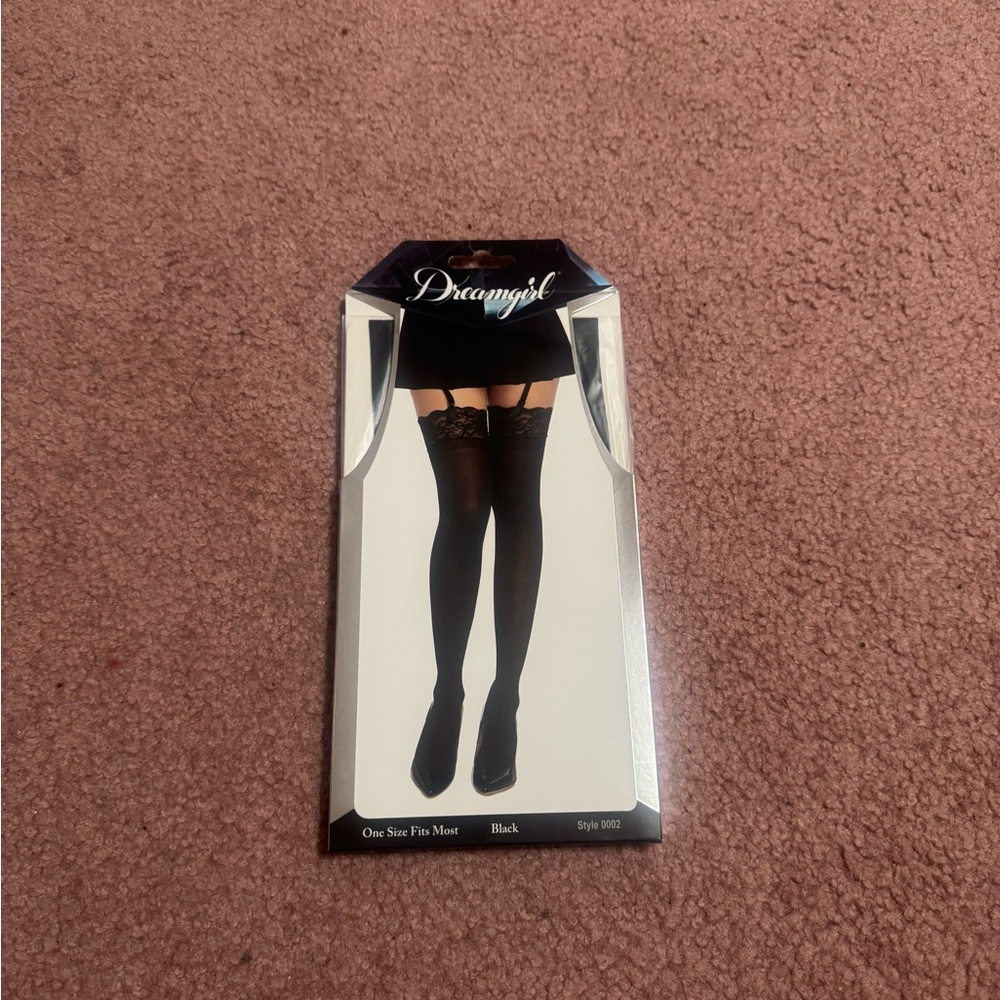 New one size dream girl black thigh high stockings tights nylons lingerie lace